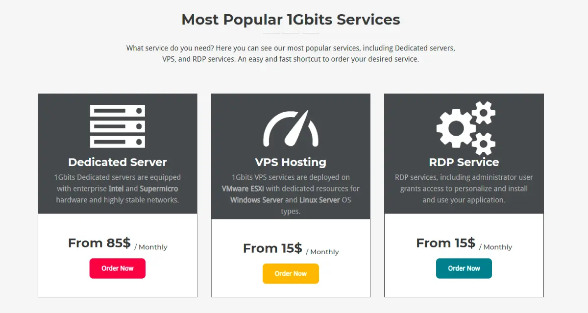 1Gbits pricing plans all services