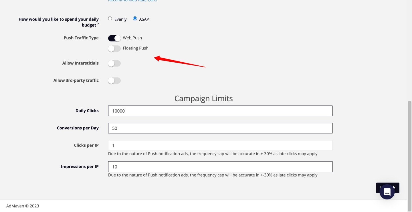 Campaign Traffic Type Toggle AdMaven