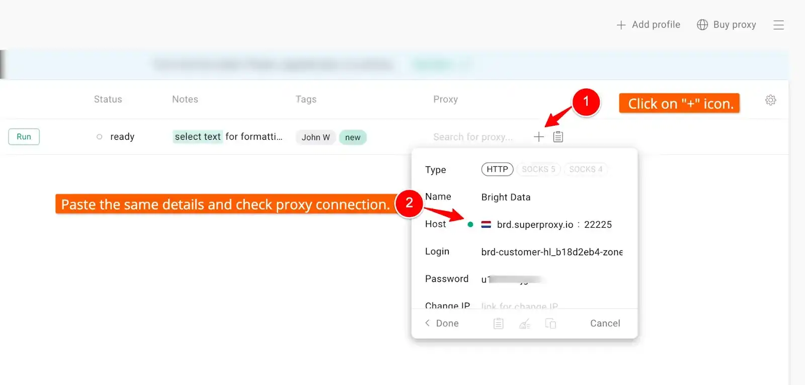 Configure proxy in GoLogin