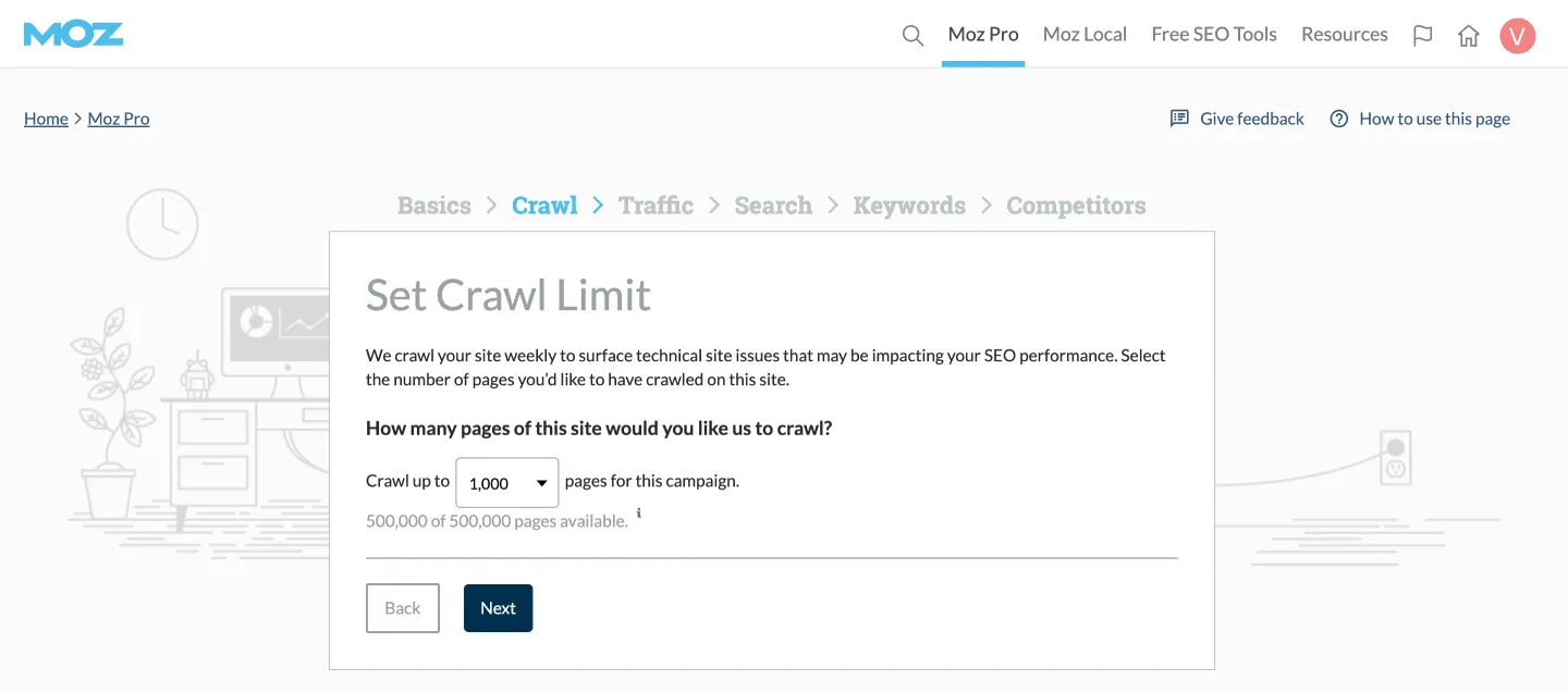 Moz pro site crawl settings