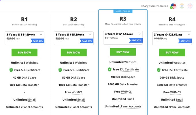 Resellerclub hosting plan for resellers