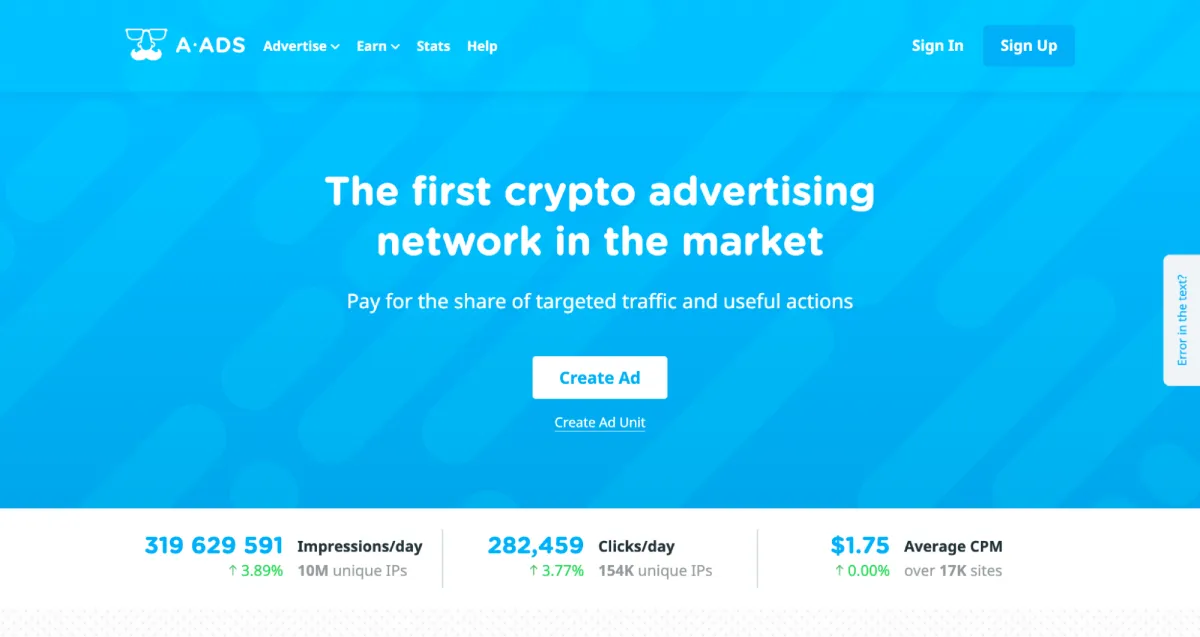 a ads first crypto advertising network