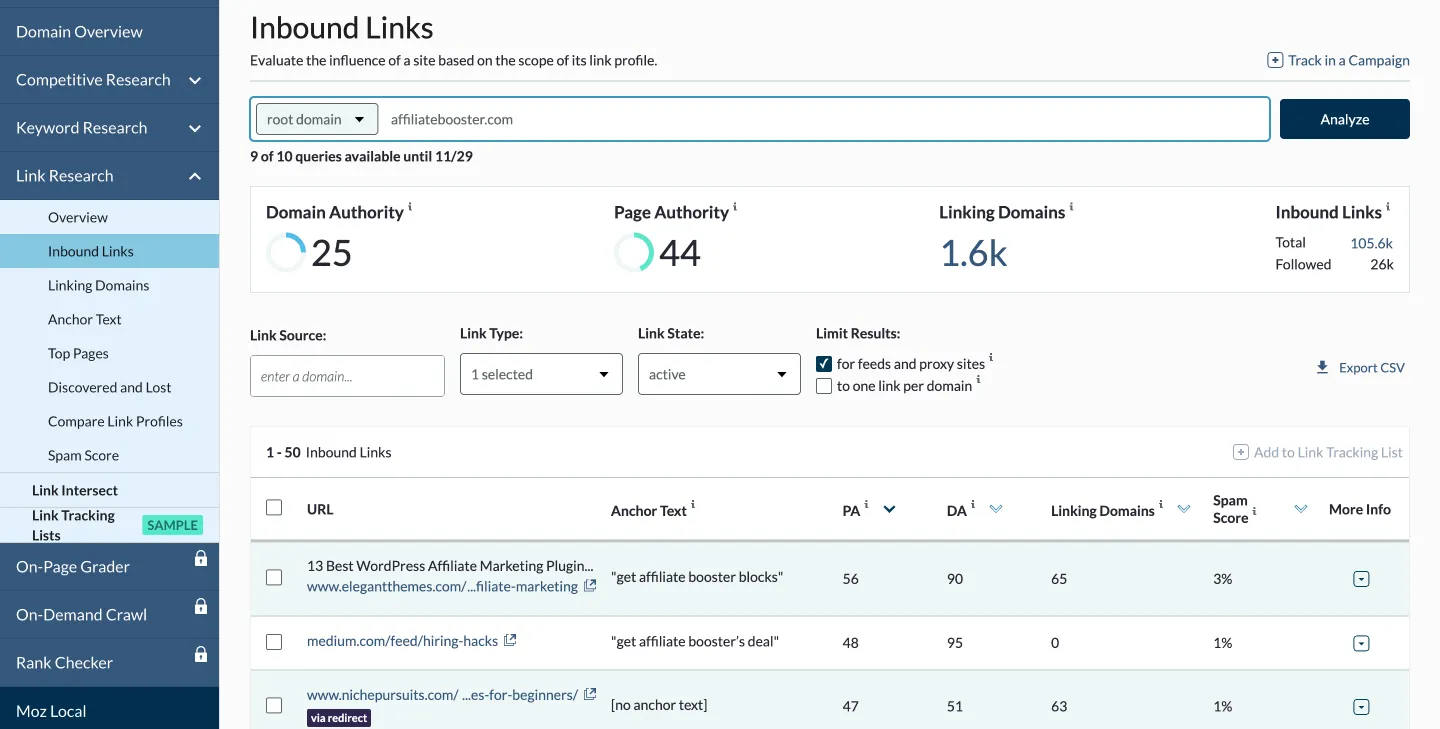 backlink research in moz pro review