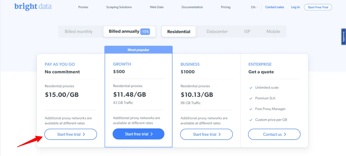 bright data residential proxy price