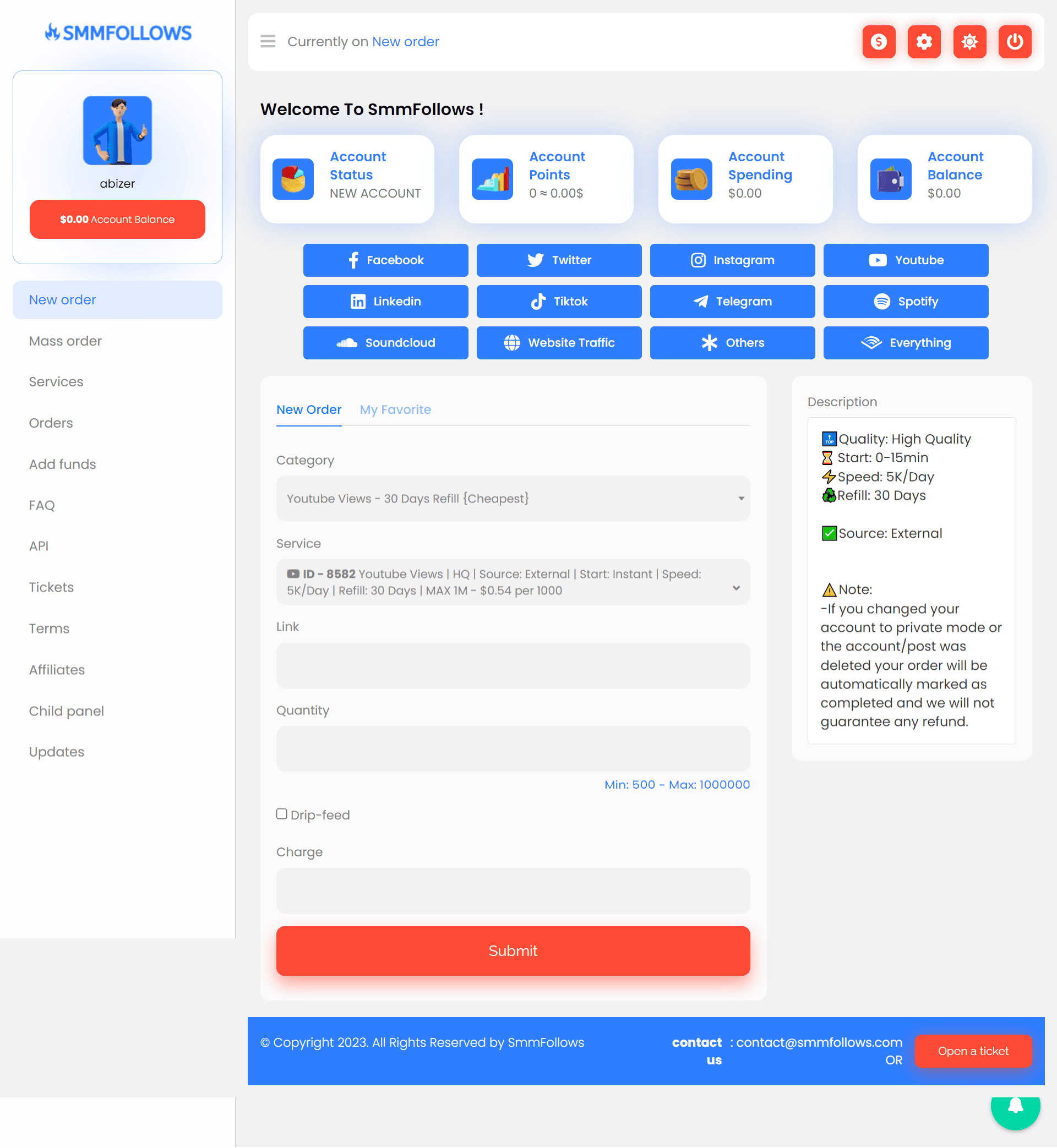 smmfollows signup step3 dashboard